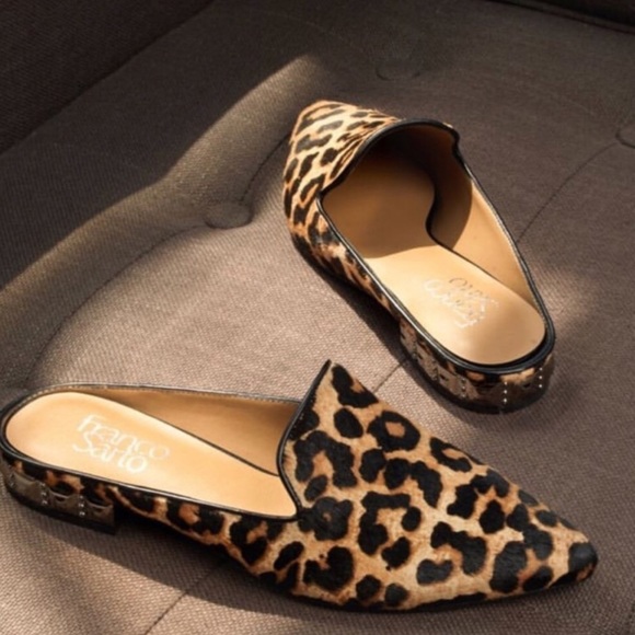 franco sarto leopard mules